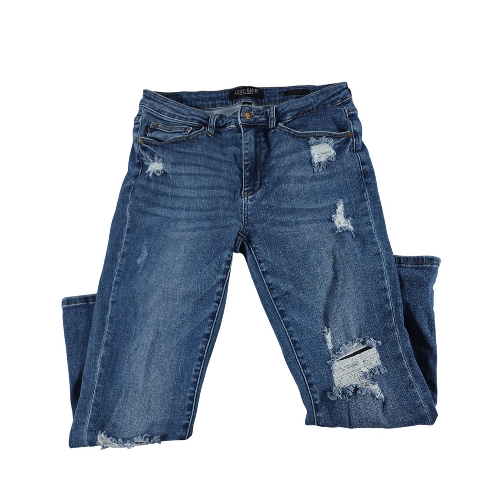 Judy Blue Los Angeles Capri Fit Distressed Jeans Medium Wash 11/30 JB78100